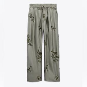 Zara Green Floral Embroidered Trousers